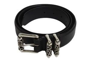 未使用 CHROME HEARTS クロムハーツ 3ピース ローラーベルト サイズ38 レザー シルバ−925 ブラック 中古 4b002297 