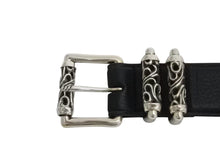 画像をギャラリービューアに読み込む, 未使用 CHROME HEARTS クロムハーツ 3ピース ローラーベルト サイズ38 レザー シルバ−925 ブラック 中古 4b002297 