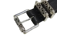 画像をギャラリービューアに読み込む, 未使用 CHROME HEARTS クロムハーツ 3ピース ローラーベルト サイズ38 レザー シルバ−925 ブラック 中古 4b002297 