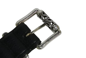 未使用 CHROME HEARTS クロムハーツ 3ピース ローラーベルト サイズ38 レザー シルバ−925 ブラック 中古 4b002297 