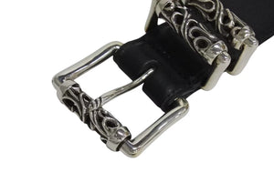 未使用 CHROME HEARTS クロムハーツ 3ピース ローラーベルト サイズ38 レザー シルバ−925 ブラック 中古 4b002297 