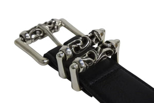 未使用 CHROME HEARTS クロムハーツ 3ピース ローラーベルト サイズ38 レザー シルバ−925 ブラック 中古 4b002297 