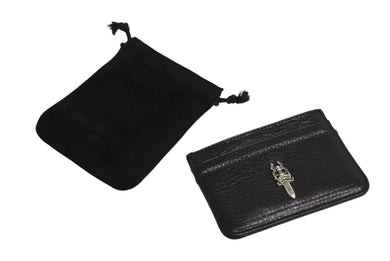 未使用 CHROME HEARTS クロムハーツ DOUBLE SIDE ダブルサイド レザーカードケース ダガー装飾 レザー シルバー925 中古 4b002298 
