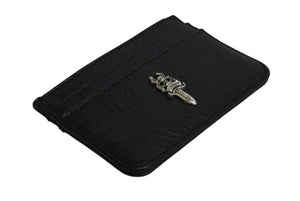 未使用 CHROME HEARTS クロムハーツ DOUBLE SIDE ダブルサイド レザーカードケース ダガー装飾 レザー シルバー925 中古 4b002298 