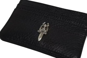 未使用 CHROME HEARTS クロムハーツ DOUBLE SIDE ダブルサイド レザーカードケース ダガー装飾 レザー シルバー925 中古 4b002298 