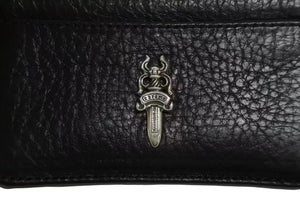 未使用 CHROME HEARTS クロムハーツ DOUBLE SIDE ダブルサイド レザーカードケース ダガー装飾 レザー シルバー925 中古 4b002298 