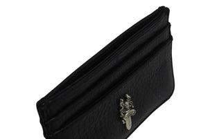未使用 CHROME HEARTS クロムハーツ DOUBLE SIDE ダブルサイド レザーカードケース ダガー装飾 レザー シルバー925 中古 4b002298 