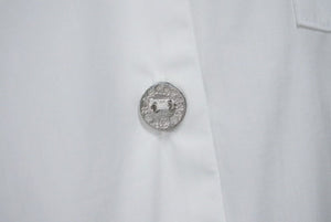 新品未使用 CHROME HEARTS クロムハーツ オープンカラーシャツ 開襟シャツ サイズS CH刺繍 ロゴボタン ホワイト 中古 4b002301