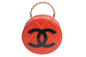 CHANEL シャネル ヴィンテージ ラウンド バニティバッグ チェーンハンドル ココマーク パテント レッド 激レア 美品 中古 4b002305