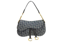 Load image into Gallery viewer, 極美品 ChristianDior クリスチャンディオール トロッター ダブルサドルバッグ キャンバス レザー ネイビー ゴールド 中古 4b002307