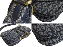 Load image into Gallery viewer, 極美品 ChristianDior クリスチャンディオール トロッター ダブルサドルバッグ キャンバス レザー ネイビー ゴールド 中古 4b002307