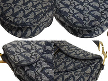 Load image into Gallery viewer, 極美品 ChristianDior クリスチャンディオール トロッター ダブルサドルバッグ キャンバス レザー ネイビー ゴールド 中古 4b002307