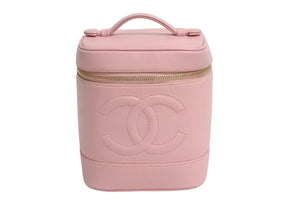 CHANEL シャネル ココマーク バニティバッグ ハンドバッグ 8番台 縦型 キャビアスキン ピンク ゴールド金具 良品 中古 4b002309