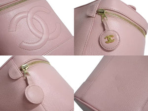 CHANEL シャネル ココマーク バニティバッグ ハンドバッグ 8番台 縦型 キャビアスキン ピンク ゴールド金具 良品 中古 4b002309