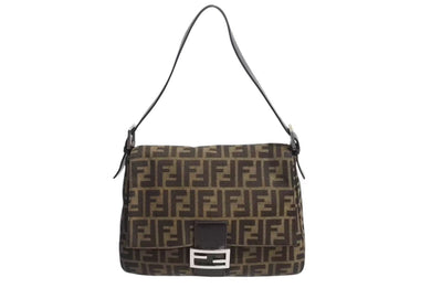 極美品 FENDI フェンディ マンマバケット ワンショルダーバッグ 26725 ズッカ柄 キャンバス レザー ブラウン 中古 4b002310