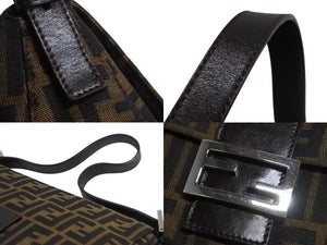 極美品 FENDI フェンディ マンマバケット ワンショルダーバッグ 26725 ズッカ柄 キャンバス レザー ブラウン 中古 4b002310