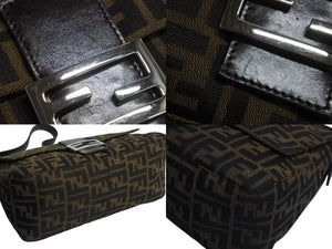 極美品 FENDI フェンディ マンマバケット ワンショルダーバッグ 26725 ズッカ柄 キャンバス レザー ブラウン 中古 4b002310