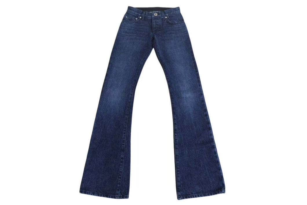 未使用 CHROME HEARTS クロムハーツ フレアデニムパンツ ジーンズ サイズ27 クロスボールボタンブーツカット インディゴブルー 中古 4b002316 