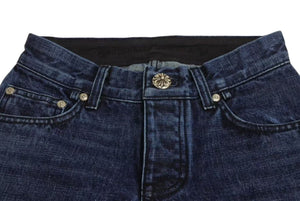 未使用 CHROME HEARTS クロムハーツ フレアデニムパンツ ジーンズ サイズ27 クロスボールボタンブーツカット インディゴブルー 中古 4b002316 