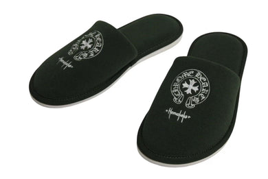 未使用 CHROME HEARTS クロムハーツ ホノルル限定 ホテルスリッパ サイズM ホースシュー刺繍 カーキ ホワイト 中古 4b002317 