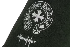 未使用 CHROME HEARTS クロムハーツ ホノルル限定 ホテルスリッパ サイズM ホースシュー刺繍 カーキ ホワイト 中古 4b002317 