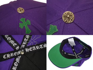 未使用 CHROME HEARTS クロムハーツ 5パネル クロスパッチ ベースボールキャップ ONESIZE 9パッチ パープルグリーン 中古 4b002318 