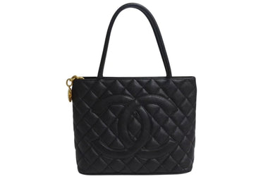 極美品 CHANEL シャネル 復刻トートバッグ ハンドバッグ ココマーク ロゴ 鞄 7番台 キャビアスキン ブラック ゴールド金具 中古 4b002324