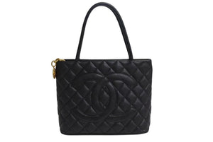 極美品 CHANEL シャネル 復刻トートバッグ ハンドバッグ ココマーク ロゴ 鞄 7番台 キャビアスキン ブラック ゴールド金具 中古 4b002324