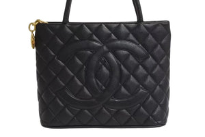 極美品 CHANEL シャネル 復刻トートバッグ ハンドバッグ ココマーク ロゴ 鞄 7番台 キャビアスキン ブラック ゴールド金具 中古 4b002324
