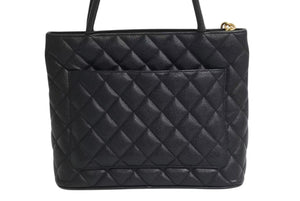 極美品 CHANEL シャネル 復刻トートバッグ ハンドバッグ ココマーク ロゴ 鞄 7番台 キャビアスキン ブラック ゴールド金具 中古 4b002324