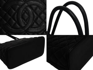 極美品 CHANEL シャネル 復刻トートバッグ ハンドバッグ ココマーク ロゴ 鞄 7番台 キャビアスキン ブラック ゴールド金具 中古 4b002324