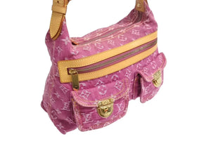 LOUIS VUITTON ルイヴィトン バギーPM モノグラムデニム ショルダーバッグ M95212 デニム レザー ピンク 美品 中古 4b002326