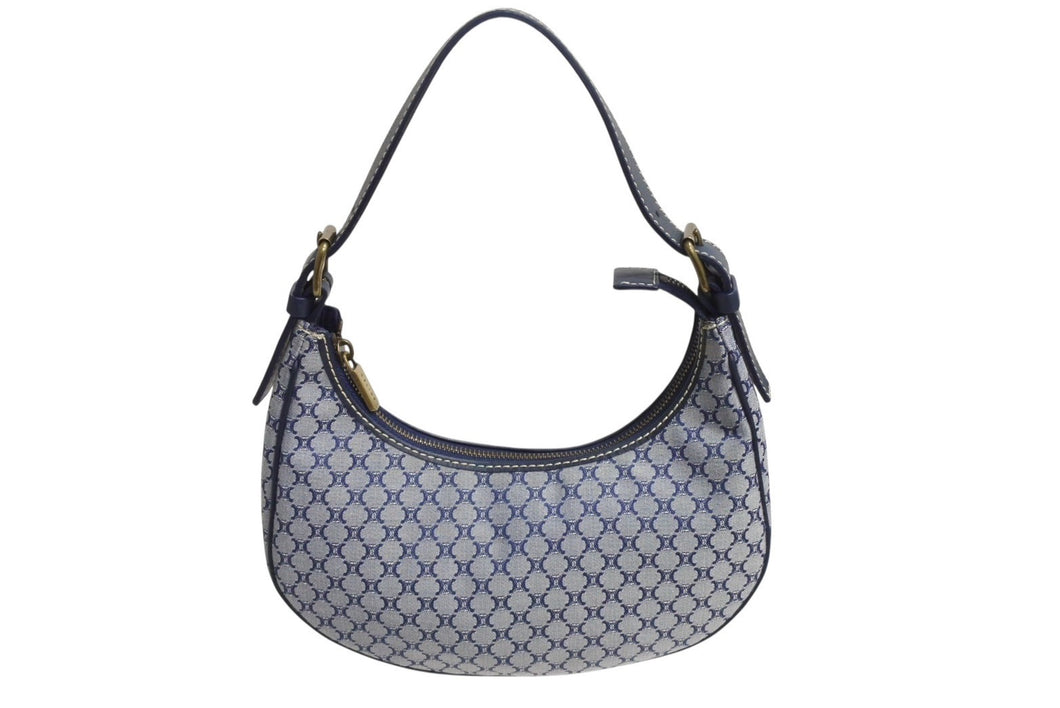 CELINE ヴィンテージ オールド セリーヌ マカダム AVA アヴァ ワンショルダーバッグ ブラゾンキャンバス レザー ネイビー 美品 中古 4b002331