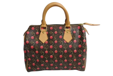 極美品 LOUIS VUITTON ルイヴィトン モノグラムチェリー スピーディ25 ハンドバッグ M95009 村上隆 ブラウン 中古 4b002335