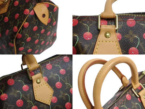 極美品 LOUIS VUITTON ルイヴィトン モノグラムチェリー スピーディ25 ハンドバッグ M95009 村上隆 ブラウン 中古 4b002335
