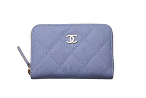 極美品 CHANEL シャネル ジップコインケース 小銭入れ AP0216 キャビアスキン ライトブルー ゴールド金具 中古 4b002337