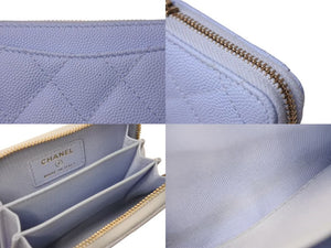 極美品 CHANEL シャネル ジップコインケース 小銭入れ AP0216 キャビアスキン ライトブルー ゴールド金具 中古 4b002337