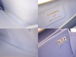 極美品 CHANEL シャネル ジップコインケース 小銭入れ AP0216 キャビアスキン ライトブルー ゴールド金具 中古 4b002337