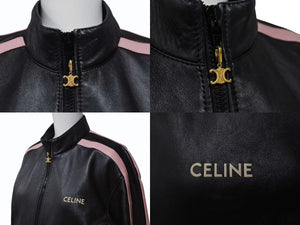 CELINE セリーヌ ライダースジャケット 2EH71583C ブラック ピンク レーヨン 羊革 レザー 綿 38 2EH71583C 美品 中古 4b002341