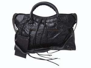 BALENCIAGA バレンシアガ ハンドバッグ ブラック ザ・シティ 115748 レザー シルバー金具 N22534L 美品 中古 4b002351