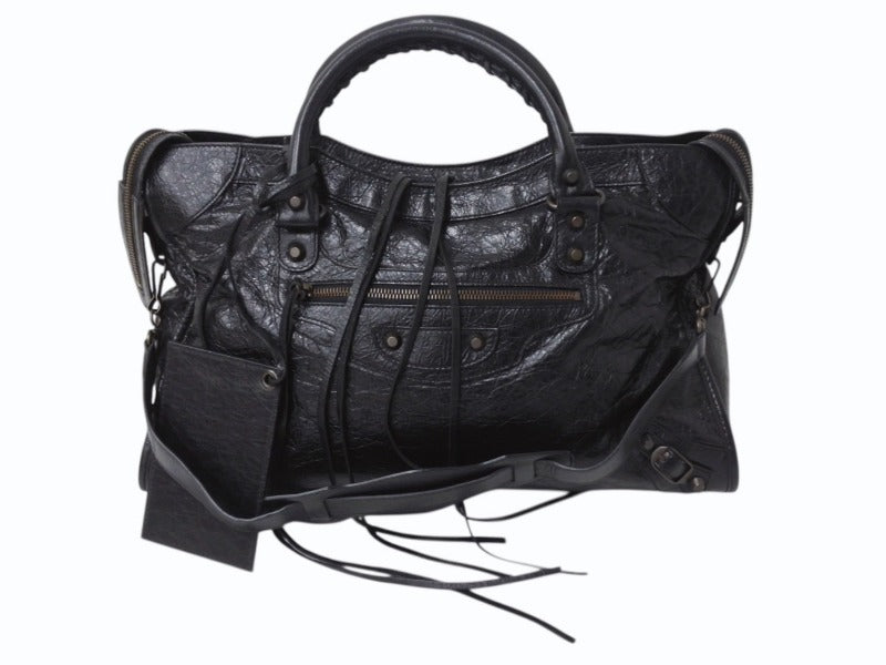 BALENCIAGA バレンシアガ ハンドバッグ ブラック ザ・シティ 115748 レザー シルバー金具 N22534L 美品 中古 4b002351