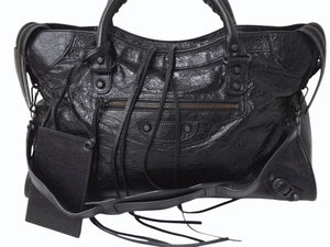 BALENCIAGA バレンシアガ ハンドバッグ ブラック ザ・シティ 115748 レザー シルバー金具 N22534L 美品 中古 4b002351