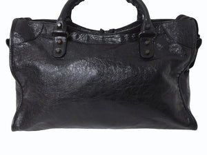 BALENCIAGA バレンシアガ ハンドバッグ ブラック ザ・シティ 115748 レザー シルバー金具 N22534L 美品 中古 4b002351
