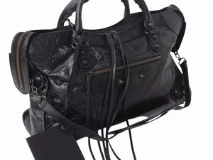 BALENCIAGA バレンシアガ ハンドバッグ ブラック ザ・シティ 115748 レザー シルバー金具 N22534L 美品 中古 4b002351
