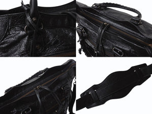 BALENCIAGA バレンシアガ ハンドバッグ ブラック ザ・シティ 115748 レザー シルバー金具 N22534L 美品 中古 4b002351