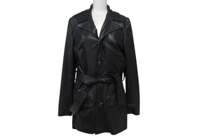 CHROME HEARTS クロムハーツ 4クロスボールボタン レザーコート レディース ブラック サイズS 美品 中古 4b002359 