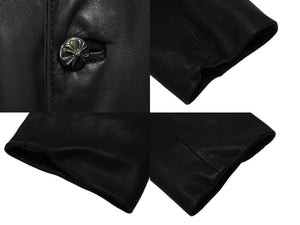 CHROME HEARTS クロムハーツ 4クロスボールボタン レザーコート レディース ブラック サイズS 美品 中古 4b002359 
