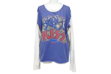 TRUNK SHOW トランクショー KISS 長袖Ｔシャツ ブルー ホワイト バンTシャツ リバイバルプリント シーム コットン 美品 中古 4b002360 