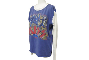 TRUNK SHOW トランクショー KISS 長袖Ｔシャツ ブルー ホワイト バンTシャツ リバイバルプリント シーム コットン 美品 中古 4b002360 