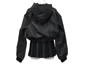Jean Paul GAULTIER ジャンポール ゴルチェ フードジャケット ブルゾン サイズ9 ブラック ロングリブ 合成ゴム 総柄 美品 中古 4b002365 